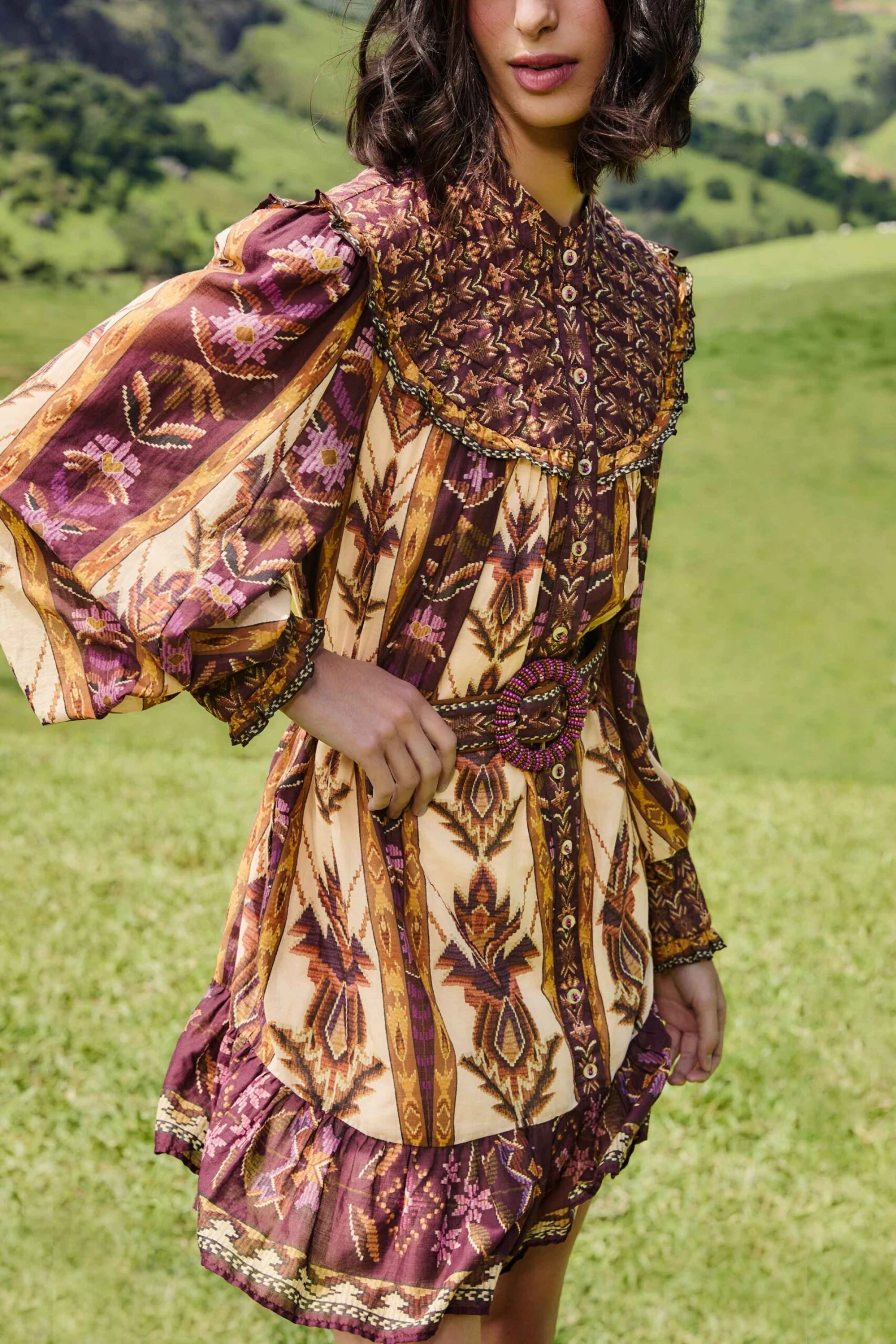 Farm Rio Sand Embroidered Tapestry Long Sleeve Mini Dress 2 Farm Rio Sand Embroidered Tapestry Long Sleeve Mini Dress - Image 2