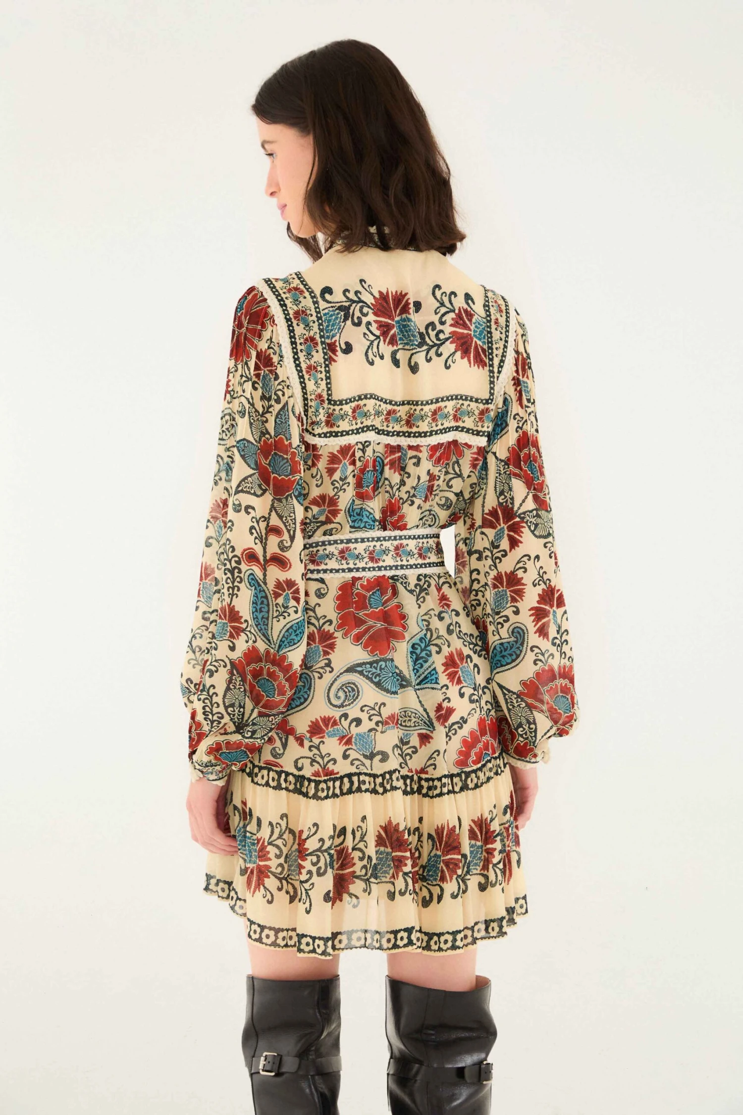 Farm Rio Sand Francesca Long Sleeve Mini Dress 3 Farm Rio Sand Francesca Long Sleeve Mini Dress - Image 3