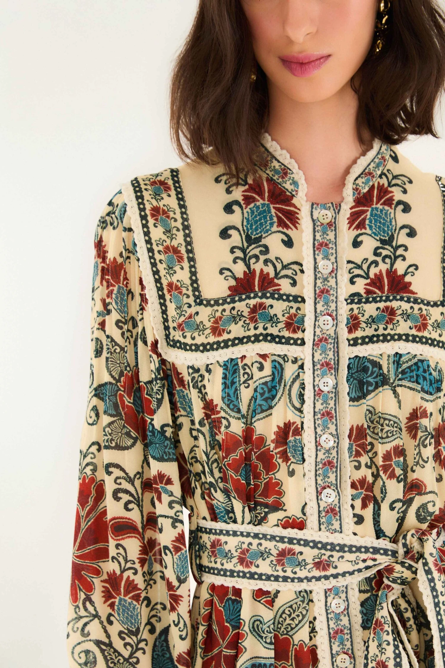 Farm Rio Sand Francesca Long Sleeve Mini Dress 4 Farm Rio Sand Francesca Long Sleeve Mini Dress - Image 4