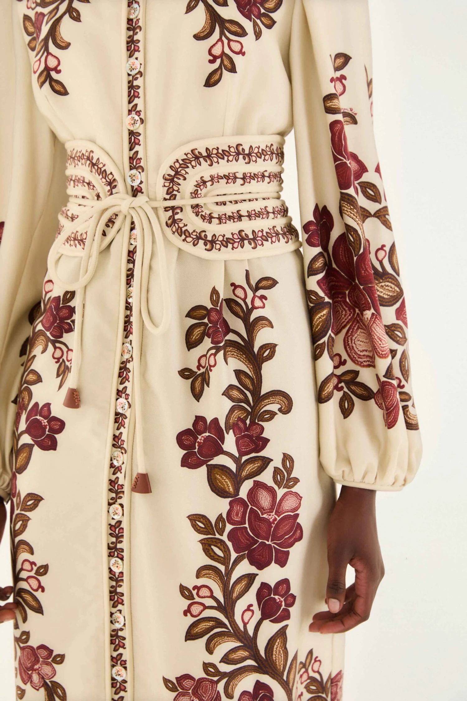 Farm Rio Sand Renata Floral Long Sleeve Midi Dress 3 Farm Rio Sand Renata Floral Long Sleeve Midi Dress - Image 3